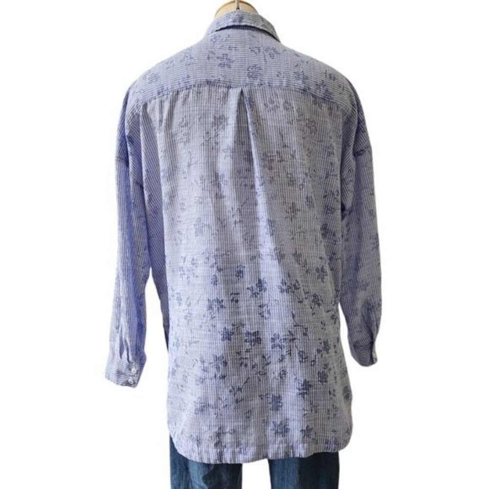 Anthropologie Postmark Blue White Striped Floral Long Sleeve Button Up … - Picture 12 of 12